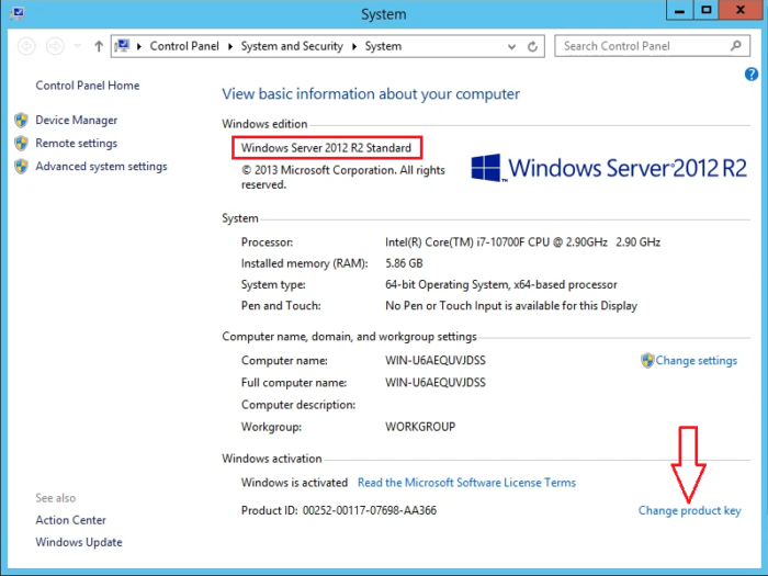 How to change Windows Server 2012 R2 key